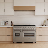 ZLINE 48 in. 6.7 cu. ft. Classic Double Oven Dual Fuel Range with 8 Burner Gas Cooktop in Stainless Steel (CDR48) - (CDR48) -
