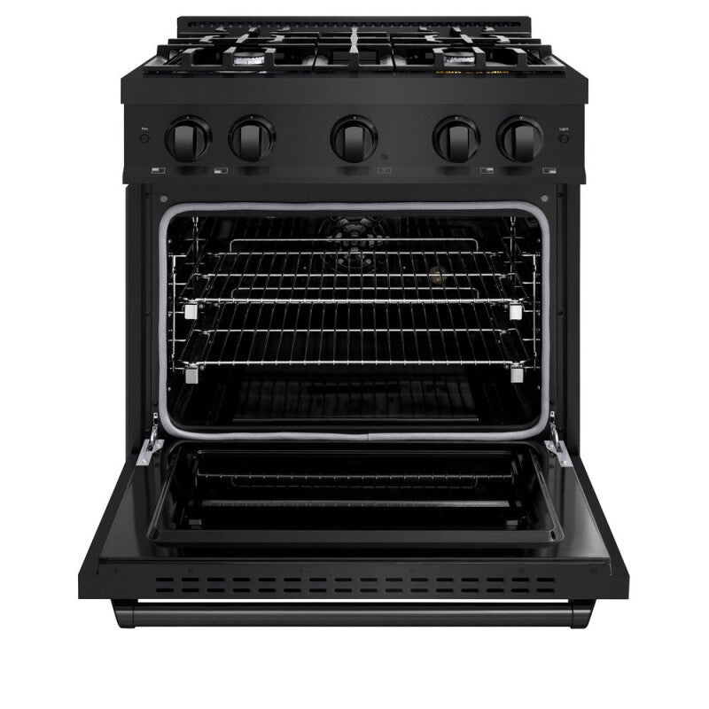 ZLINE 30 in. 4.2 cu. ft. Classic Dual Fuel Range with 4 Burner Gas Cooktop and Electric Convection Oven in Black Stainless Steel (CDRB-30) - (CDRB30) -