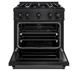 ZLINE 30 in. 4.2 cu. ft. Classic Dual Fuel Range with 4 Burner Gas Cooktop and Electric Convection Oven in Black Stainless Steel (CDRB-30) - (CDRB30) -