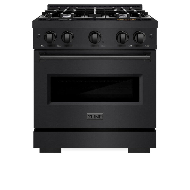 ZLINE 30 in. 4.2 cu. ft. Classic Dual Fuel Range with 4 Burner Gas Cooktop and Electric Convection Oven in Black Stainless Steel (CDRB-30) - (CDRB30) -