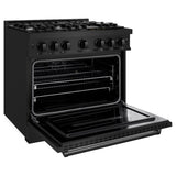 ZLINE 36 in. 5.2 cu. ft. Classic Dual Fuel Range with 6 Burner Gas Cooktop and Electric Convection Oven in Black Stainless Steel (CDRB-36) - (CDRB36) -