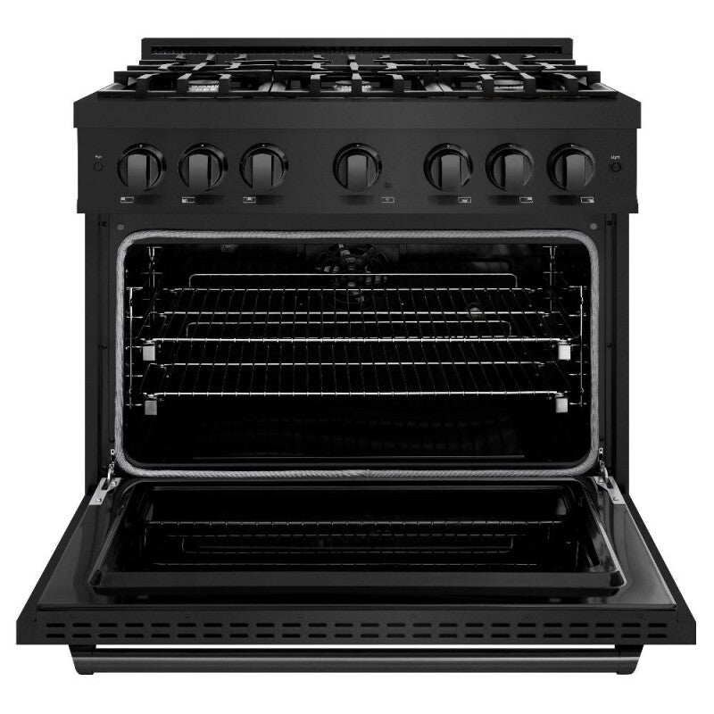 ZLINE 36 in. 5.2 cu. ft. Classic Dual Fuel Range with 6 Burner Gas Cooktop and Electric Convection Oven in Black Stainless Steel (CDRB-36) - (CDRB36) -