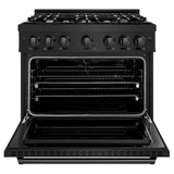 ZLINE 36 in. 5.2 cu. ft. Classic Dual Fuel Range with 6 Burner Gas Cooktop and Electric Convection Oven in Black Stainless Steel (CDRB-36) - (CDRB36) -