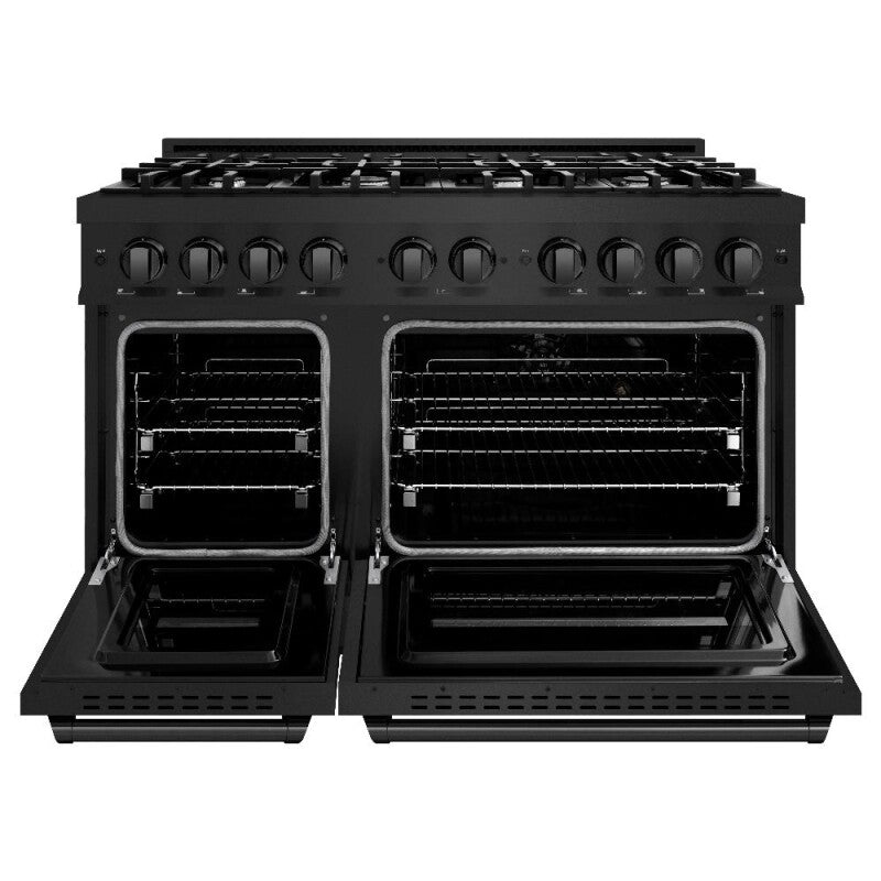 ZLINE 48 in. 6.7 cu. ft. Classic Double Oven Dual Fuel Range with 8 Burner Gas Cooktop in Black Stainless Steel (CDRB-48) - (CDRB48) -