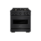 ZLINE 30 in. 4.2 cu. ft. Classic Dual Fuel Range with Gas Cooktop and Electric Convection Oven in Black Stainless Steel with 4 Brass Burners (CDRB-BR-30) - (CDRBBR30) -