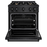 ZLINE 30 in. 4.2 cu. ft. Classic Dual Fuel Range with Gas Cooktop and Electric Convection Oven in Black Stainless Steel with 4 Brass Burners (CDRB-BR-30) - (CDRBBR30) -