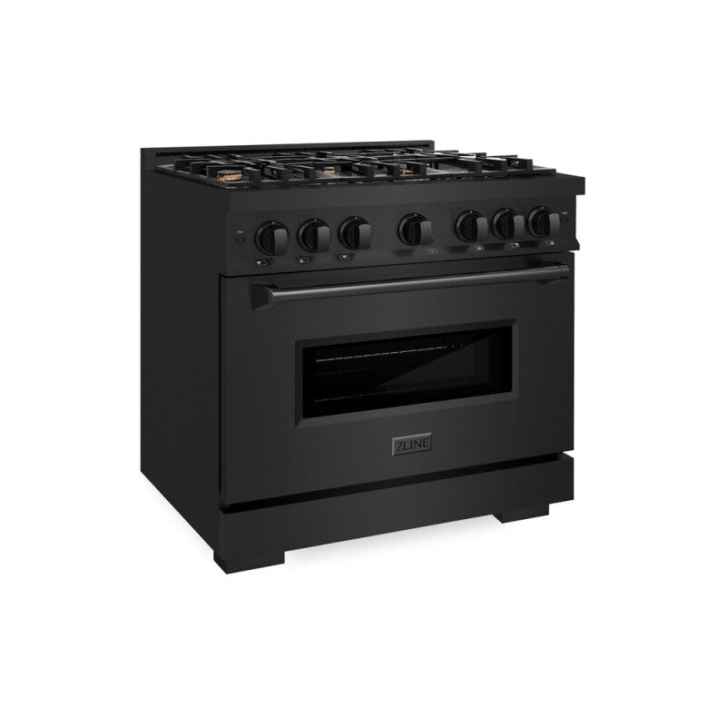 ZLINE 36 in. 5.2 cu. ft. Classic Dual Fuel Range with Gas Cooktop and Electric Convection Oven in Black Stainless Steel with 6 Brass Burners (CDRB-BR-36) - (CDRBBR36) -