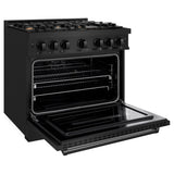 ZLINE 36 in. 5.2 cu. ft. Classic Dual Fuel Range with Gas Cooktop and Electric Convection Oven in Black Stainless Steel with 6 Brass Burners (CDRB-BR-36) - (CDRBBR36) -
