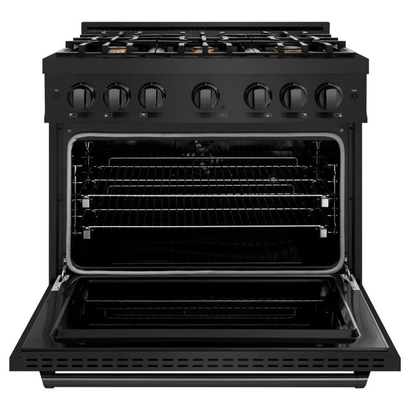 ZLINE 36 in. 5.2 cu. ft. Classic Dual Fuel Range with Gas Cooktop and Electric Convection Oven in Black Stainless Steel with 6 Brass Burners (CDRB-BR-36) - (CDRBBR36) -