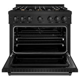 ZLINE 36 in. 5.2 cu. ft. Classic Dual Fuel Range with Gas Cooktop and Electric Convection Oven in Black Stainless Steel with 6 Brass Burners (CDRB-BR-36) - (CDRBBR36) -