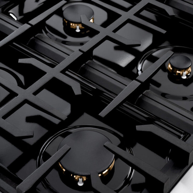 ZLINE 36 in. 5.2 cu. ft. Classic Dual Fuel Range with Gas Cooktop and Electric Convection Oven in Black Stainless Steel with 6 Brass Burners (CDRB-BR-36) - (CDRBBR36) -