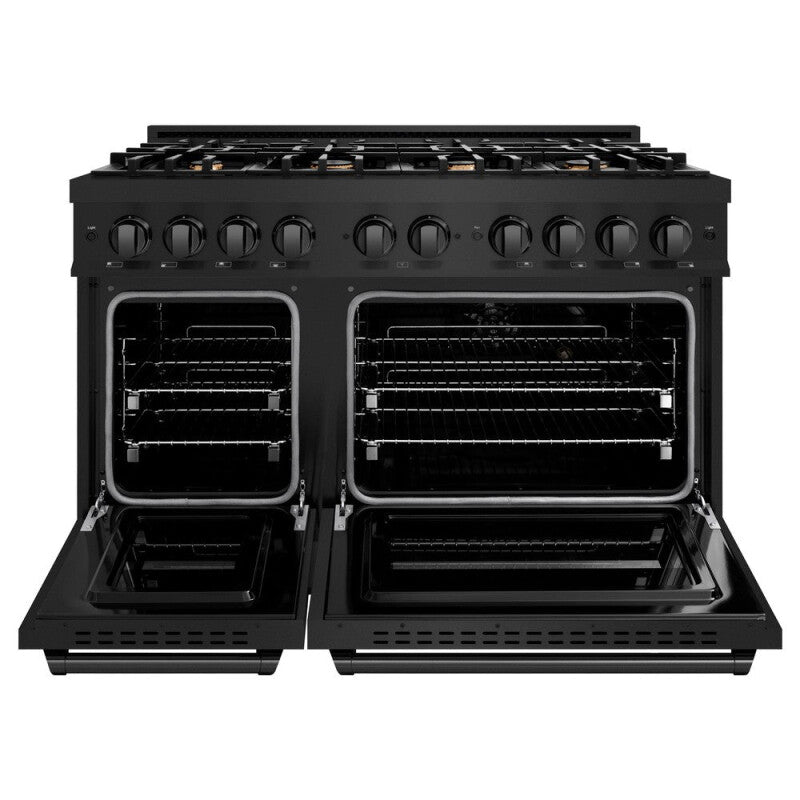 ZLINE 48 in. 6.7 cu. ft. Classic Double Oven Dual Fuel Range in Black Stainless Steel with 8 Brass Burners (CDRB-BR-48) - (CDRBBR48) -