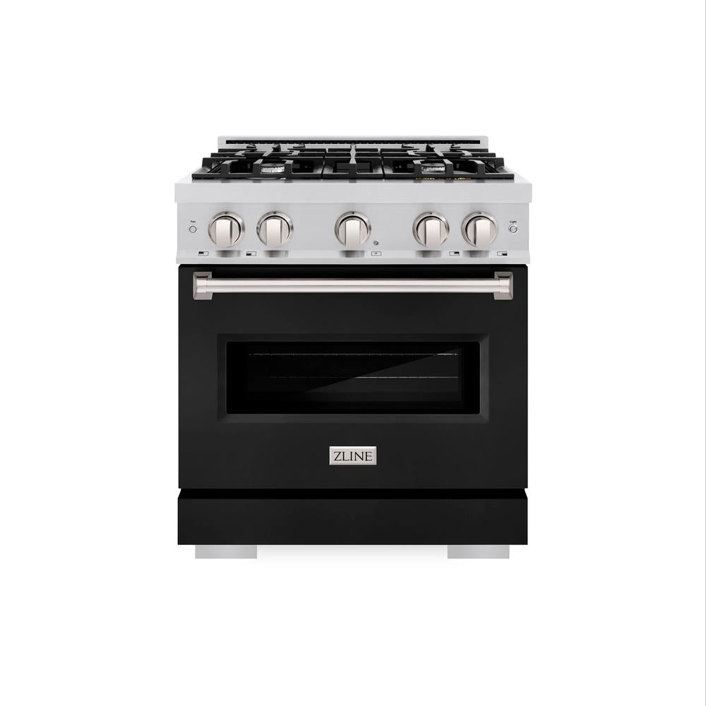 ZLINE 30 in. 4.2 cu. ft. Classic Dual Fuel Range with 4 Burner Gas Cooktop and Electric Convection Oven in Stainless Steel with Black Matte Door (CDR-BLM-30) - (CDRBLM30) -