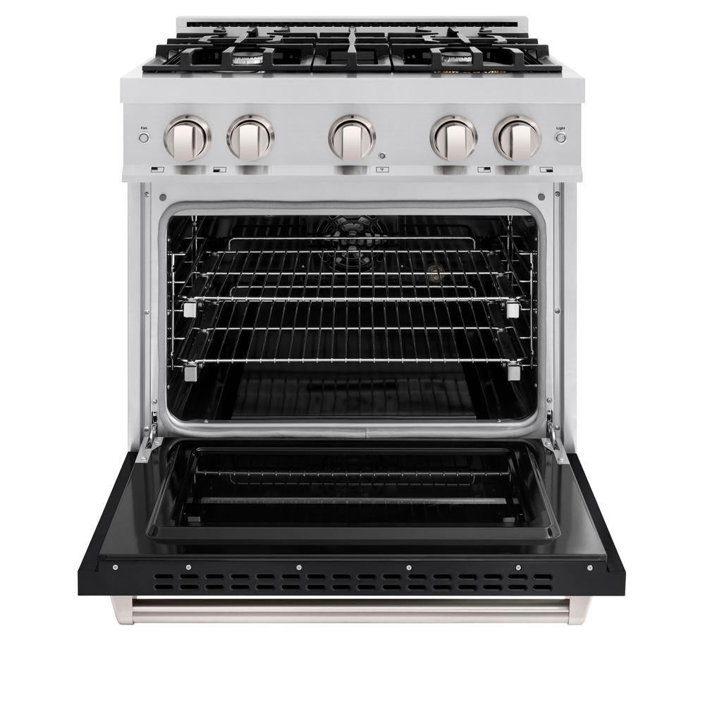 ZLINE 30 in. 4.2 cu. ft. Classic Dual Fuel Range with 4 Burner Gas Cooktop and Electric Convection Oven in Stainless Steel with Black Matte Door (CDR-BLM-30) - (CDRBLM30) -