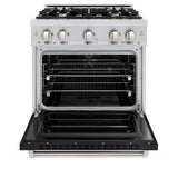 ZLINE 30 in. 4.2 cu. ft. Classic Dual Fuel Range with 4 Burner Gas Cooktop and Electric Convection Oven in Stainless Steel with Black Matte Door (CDR-BLM-30) - (CDRBLM30) -