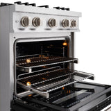 ZLINE 30 in. 4.2 cu. ft. Classic Dual Fuel Range with 4 Burner Gas Cooktop and Electric Convection Oven in Stainless Steel with Black Matte Door (CDR-BLM-30) - (CDRBLM30) -