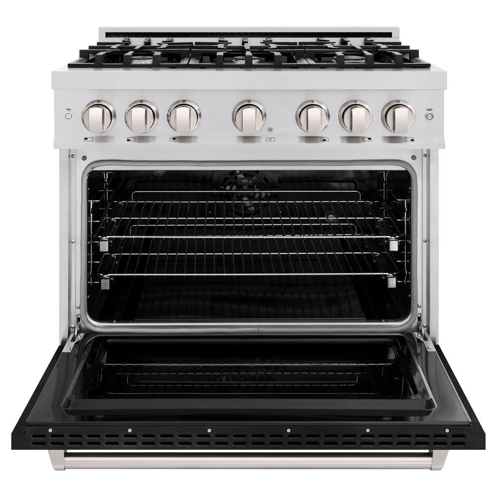 ZLINE 36 in. 5.2 cu. ft. Classic Dual Fuel Range with 6 Burner Gas Cooktop and Electric Convection Oven in Stainless Steel with Black Matte Door (CDR-BLM-36) - (CDRBLM36) -