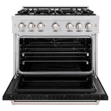 ZLINE 36 in. 5.2 cu. ft. Classic Dual Fuel Range with 6 Burner Gas Cooktop and Electric Convection Oven in Stainless Steel with Black Matte Door (CDR-BLM-36) - (CDRBLM36) -