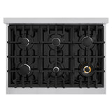 ZLINE 36 in. 5.2 cu. ft. Classic Dual Fuel Range with 6 Burner Gas Cooktop and Electric Convection Oven in Stainless Steel with Black Matte Door (CDR-BLM-36) - (CDRBLM36) -
