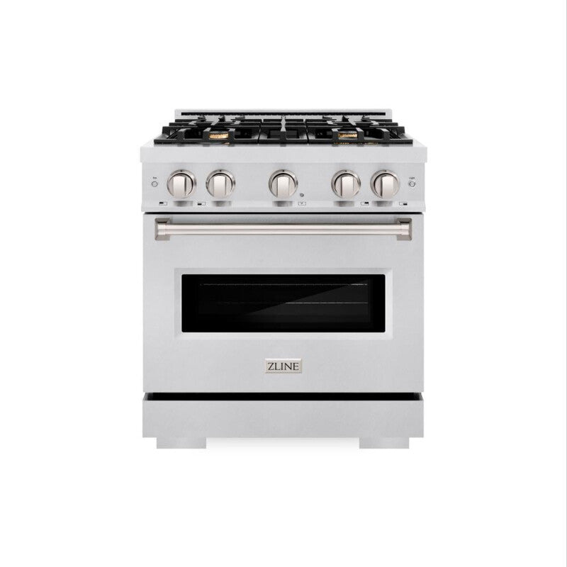 ZLINE 30 in. 4.2 cu. ft. Classic Dual Fuel Range with Gas Cooktop and Electric Convection Oven in Stainless Steel with 4 Brass Burners (CDR-BR-30) - (CDRBR30) -