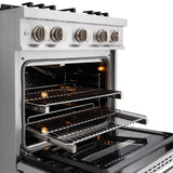 ZLINE 30 in. 4.2 cu. ft. Classic Dual Fuel Range with Gas Cooktop and Electric Convection Oven in Stainless Steel with 4 Brass Burners (CDR-BR-30) - (CDRBR30) -