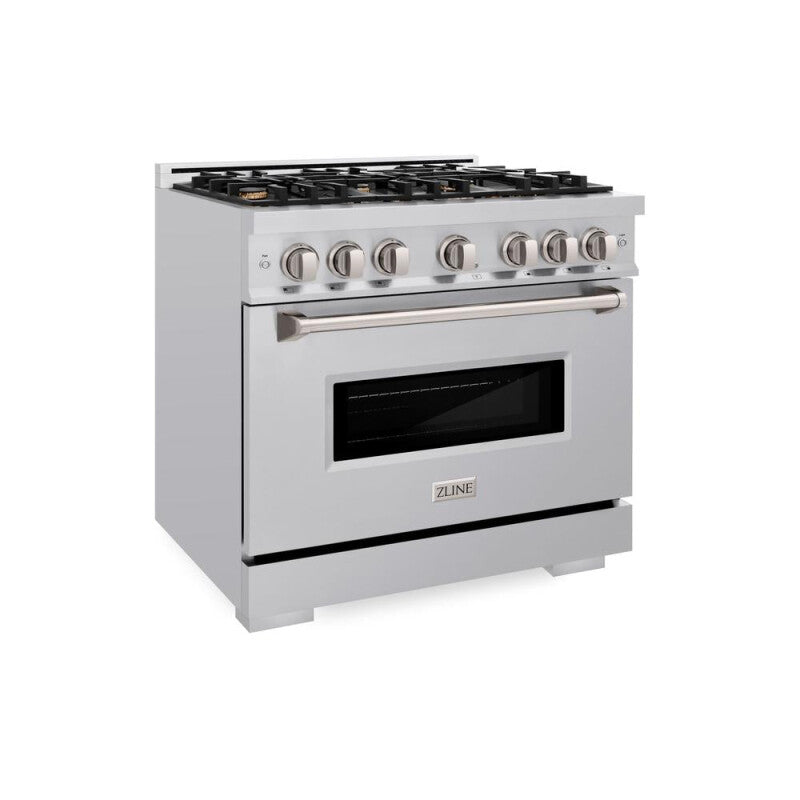 ZLINE 36 in. 5.2 cu. ft. Classic Dual Fuel Range with Gas Cooktop and Electric Convection Oven in Stainless Steel with 6 Brass Burners (CDR-BR-36) - (CDRBR36) -