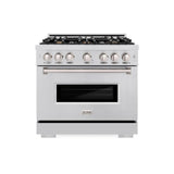 ZLINE 36 in. 5.2 cu. ft. Classic Dual Fuel Range with Gas Cooktop and Electric Convection Oven in Stainless Steel with 6 Brass Burners (CDR-BR-36) - (CDRBR36) -