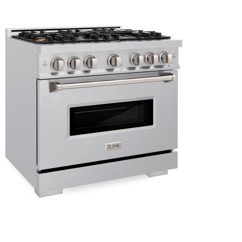 ZLINE 36 in. 5.2 cu. ft. Classic Dual Fuel Range with Gas Cooktop and Electric Convection Oven in Stainless Steel with 6 Brass Burners (CDR-BR-36) - (CDRBR36) -