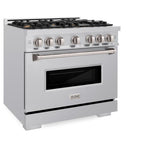 ZLINE 36 in. 5.2 cu. ft. Classic Dual Fuel Range with Gas Cooktop and Electric Convection Oven in Stainless Steel with 6 Brass Burners (CDR-BR-36) - (CDRBR36) -