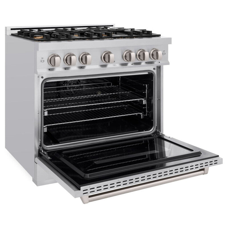 ZLINE 36 in. 5.2 cu. ft. Classic Dual Fuel Range with Gas Cooktop and Electric Convection Oven in Stainless Steel with 6 Brass Burners (CDR-BR-36) - (CDRBR36) -