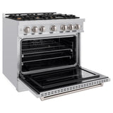ZLINE 36 in. 5.2 cu. ft. Classic Dual Fuel Range with Gas Cooktop and Electric Convection Oven in Stainless Steel with 6 Brass Burners (CDR-BR-36) - (CDRBR36) -