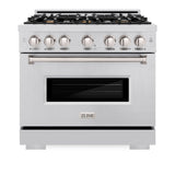 ZLINE 36 in. 5.2 cu. ft. Classic Dual Fuel Range with Gas Cooktop and Electric Convection Oven in Stainless Steel with 6 Brass Burners (CDR-BR-36) - (CDRBR36) -