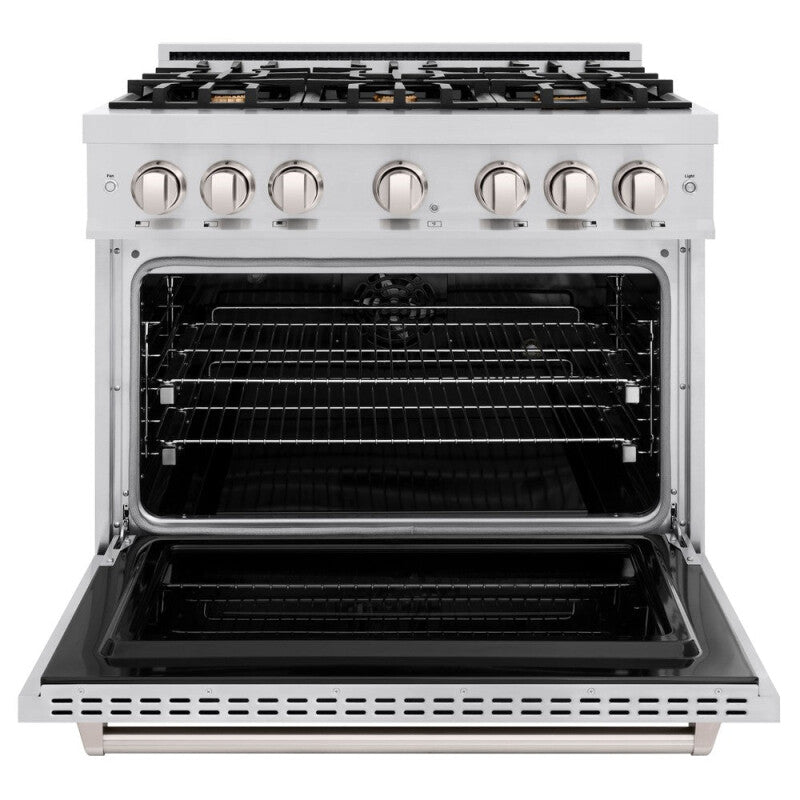ZLINE 36 in. 5.2 cu. ft. Classic Dual Fuel Range with Gas Cooktop and Electric Convection Oven in Stainless Steel with 6 Brass Burners (CDR-BR-36) - (CDRBR36) -