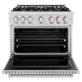 ZLINE 36 in. 5.2 cu. ft. Classic Dual Fuel Range with Gas Cooktop and Electric Convection Oven in Stainless Steel with 6 Brass Burners (CDR-BR-36) - (CDRBR36) -