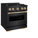 ZLINE Autograph Edition 30 in. 4.2 cu. ft. Classic Dual Fuel Range with 4 Burner Gas Cooktop and Electric Convection Oven in Black Stainless Steel with Champagne Bronze Accents (CDRBZ-30-CB) - (CDRBZ30CB) -