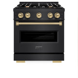 ZLINE Autograph Edition 30 in. 4.2 cu. ft. Classic Dual Fuel Range with 4 Burner Gas Cooktop and Electric Convection Oven in Black Stainless Steel with Champagne Bronze Accents (CDRBZ-30-CB) - (CDRBZ30CB) -