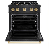 ZLINE Autograph Edition 30 in. 4.2 cu. ft. Classic Dual Fuel Range with 4 Burner Gas Cooktop and Electric Convection Oven in Black Stainless Steel with Champagne Bronze Accents (CDRBZ-30-CB) - (CDRBZ30CB) -