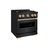 ZLINE Autograph Edition 30 in. 4.2 cu. ft. Classic Dual Fuel Range with 4 Burner Gas Cooktop and Electric Convection Oven in Black Stainless Steel with Polished Gold Accents (CDRBZ-30-G) - (CDRBZ30G) -