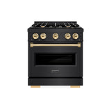 ZLINE Autograph Edition 30 in. 4.2 cu. ft. Classic Dual Fuel Range with 4 Burner Gas Cooktop and Electric Convection Oven in Black Stainless Steel with Polished Gold Accents (CDRBZ-30-G) - (CDRBZ30G) -