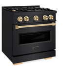 ZLINE Autograph Edition 30 in. 4.2 cu. ft. Classic Dual Fuel Range with 4 Burner Gas Cooktop and Electric Convection Oven in Black Stainless Steel with Polished Gold Accents (CDRBZ-30-G) - (CDRBZ30G) -