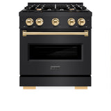 ZLINE Autograph Edition 30 in. 4.2 cu. ft. Classic Dual Fuel Range with 4 Burner Gas Cooktop and Electric Convection Oven in Black Stainless Steel with Polished Gold Accents (CDRBZ-30-G) - (CDRBZ30G) -