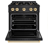 ZLINE Autograph Edition 30 in. 4.2 cu. ft. Classic Dual Fuel Range with 4 Burner Gas Cooktop and Electric Convection Oven in Black Stainless Steel with Polished Gold Accents (CDRBZ-30-G) - (CDRBZ30G) -