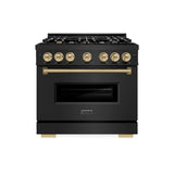 ZLINE Autograph Edition 36 in. 5.2 cu. ft. Classic Dual Fuel Range with 6 Burner Gas Cooktop and Electric Convection Oven in Black Stainless Steel with Champagne Bronze Accents (CDRBZ-36-CB) - (CDRBZ36CB) -