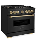 ZLINE Autograph Edition 36 in. 5.2 cu. ft. Classic Dual Fuel Range with 6 Burner Gas Cooktop and Electric Convection Oven in Black Stainless Steel with Champagne Bronze Accents (CDRBZ-36-CB) - (CDRBZ36CB) -