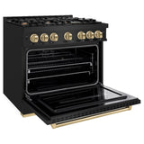 ZLINE Autograph Edition 36 in. 5.2 cu. ft. Classic Dual Fuel Range with 6 Burner Gas Cooktop and Electric Convection Oven in Black Stainless Steel with Champagne Bronze Accents (CDRBZ-36-CB) - (CDRBZ36CB) -