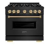 ZLINE Autograph Edition 36 in. 5.2 cu. ft. Classic Dual Fuel Range with 6 Burner Gas Cooktop and Electric Convection Oven in Black Stainless Steel with Champagne Bronze Accents (CDRBZ-36-CB) - (CDRBZ36CB) -