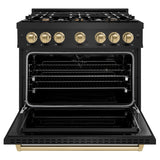 ZLINE Autograph Edition 36 in. 5.2 cu. ft. Classic Dual Fuel Range with 6 Burner Gas Cooktop and Electric Convection Oven in Black Stainless Steel with Champagne Bronze Accents (CDRBZ-36-CB) - (CDRBZ36CB) -