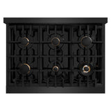 ZLINE Autograph Edition 36 in. 5.2 cu. ft. Classic Dual Fuel Range with 6 Burner Gas Cooktop and Electric Convection Oven in Black Stainless Steel with Champagne Bronze Accents (CDRBZ-36-CB) - (CDRBZ36CB) -