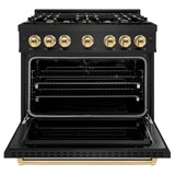 ZLINE Autograph Edition 36 in. 5.2 cu. ft. Classic Dual Fuel Range with 6 Burner Gas Cooktop and Electric Convection Oven in Black Stainless Steel with Polished Gold Accents (CDRBZ-36-G) - (CDRBZ36G) -