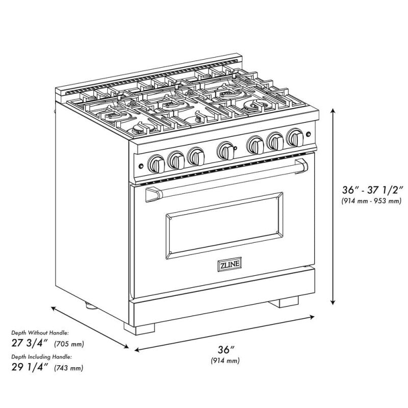 ZLINE Autograph Edition 36 in. 5.2 cu. ft. Classic Dual Fuel Range with 6 Burner Gas Cooktop and Electric Convection Oven in Black Stainless Steel with Polished Gold Accents (CDRBZ-36-G) - (CDRBZ36G) -